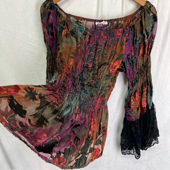 Marrika Nakk Burnout Velvet Sheer Floral Top Witchy Black Lacy Whimsigoth Fairy - Picture 5 of 16